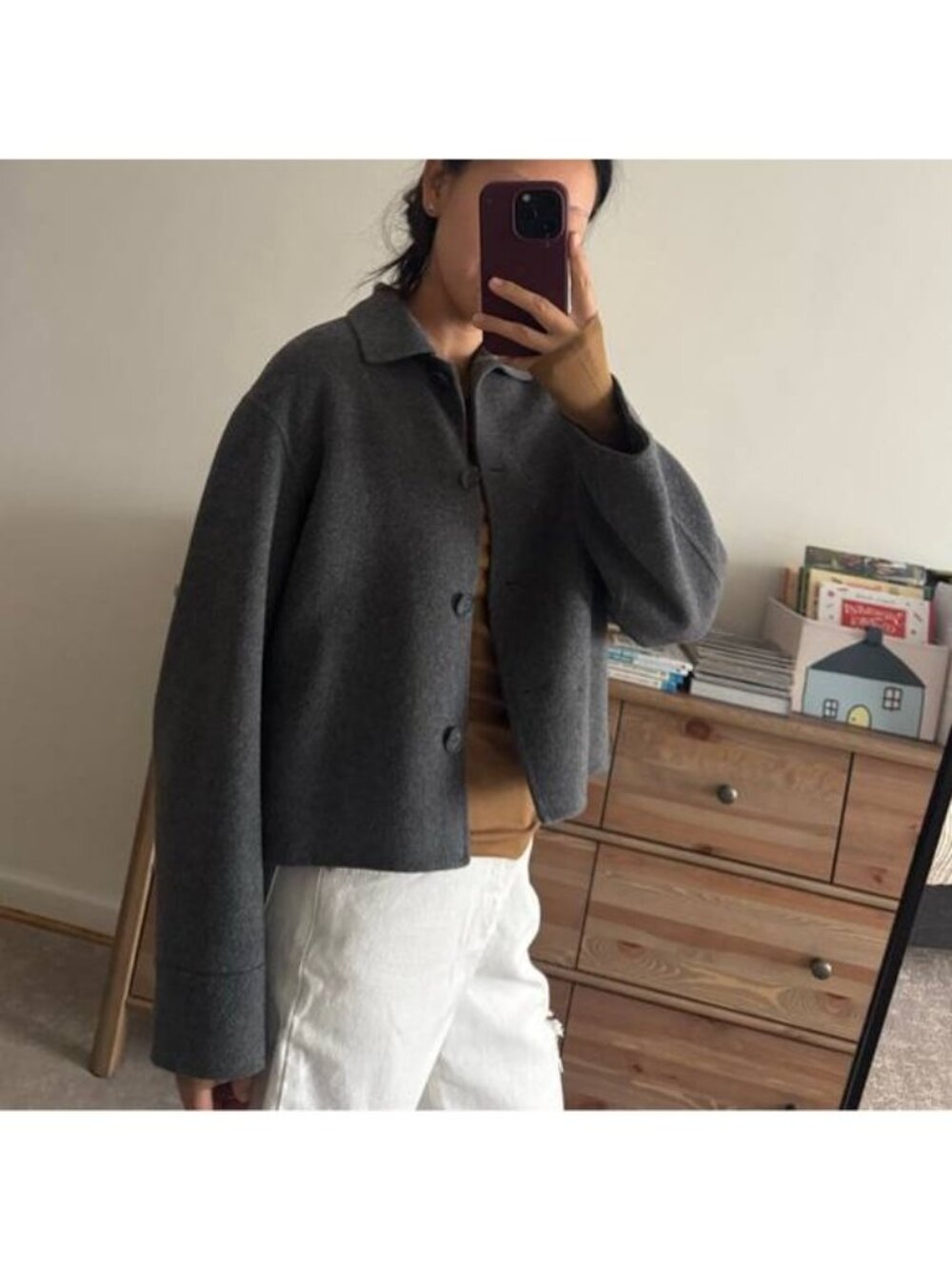 COS BOXY DOUBLE-FACED WOOL JACKET Womens size XS in GREY - Picture 6 of 13